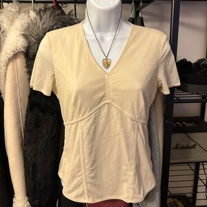 Gorgeous coquette cream v neck with mesh short sleeves, from the 90s ☾⋆｡🥀 °✩